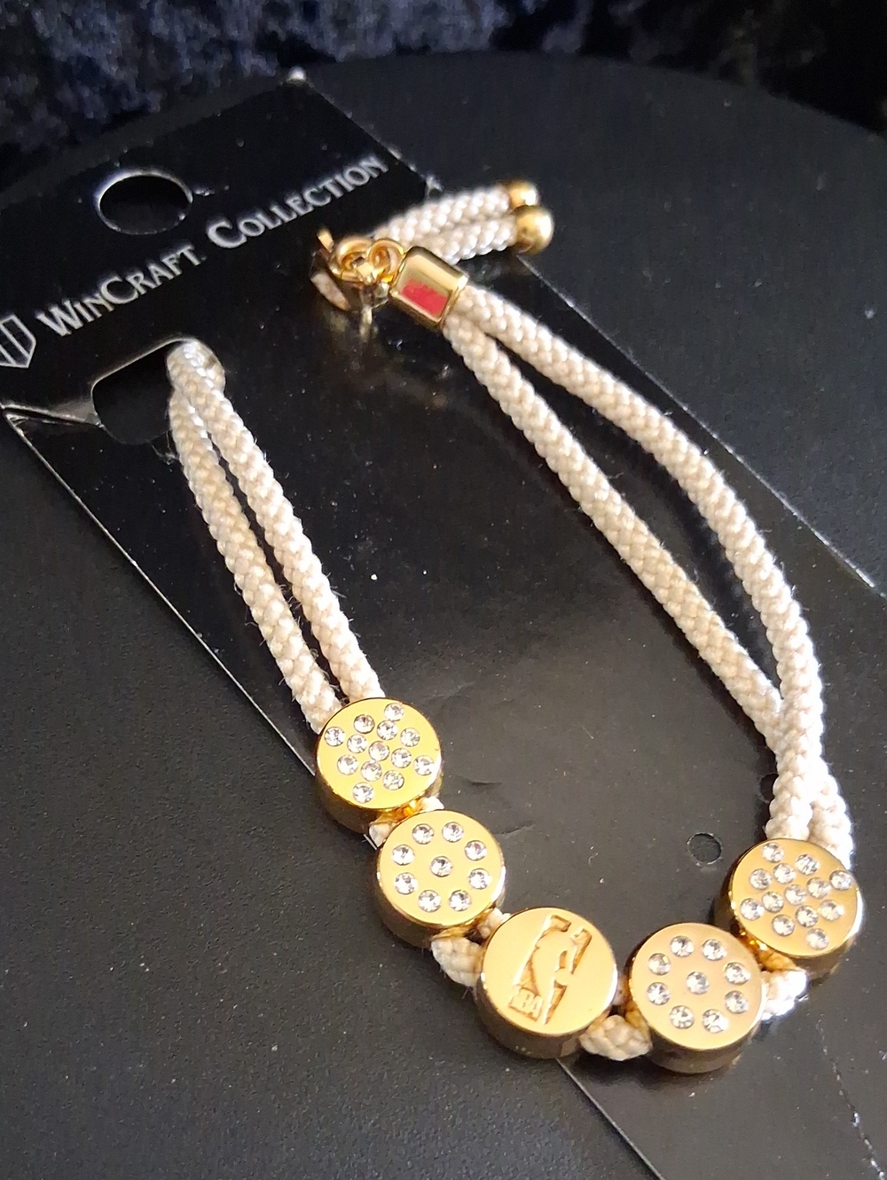 Women's Gold & Cream NBA Beaded Bracelet with Crystal Discs Slide Adjustable